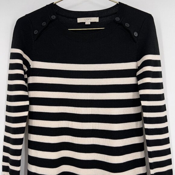 LOFT Women’s Black White Striped Long Sleeve Sweater Dress Size XS - Picture 2 of 12